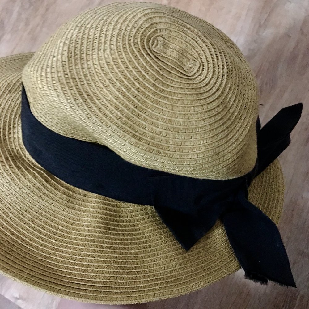 Black Packable Wide Bow Sunhat